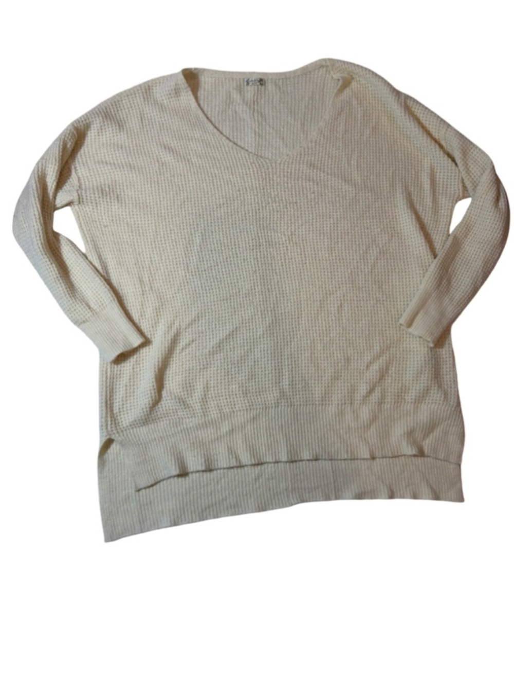 Free People Sunbaked Ivory Waffle Knit Oversized Sweater Tunic Top Medium